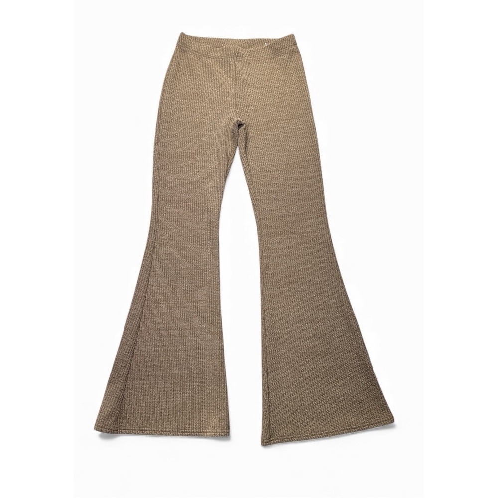 American Eagle Medium Knit Pants Flare Leg Tan  Stretch Pull‎ On Ribbed Comfort